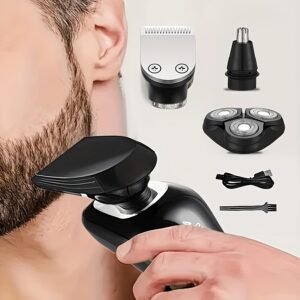 rasoir électrique pour hommes, tondeuse 4 en 1 avec coupe poils nasal, lames flottantes 3d, rechargeable usb, portable