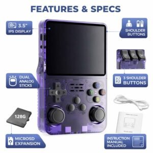 console de jeux portable rétro à main avec commandes à double manette de jeu, batterie longue durée de 3000 mah, chargement usb, utilisation simple et grande capacité de stockage le cadeau parfait pour les adolescents