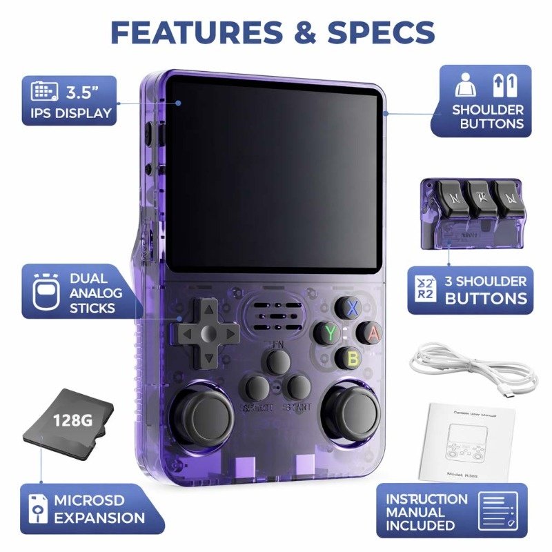 console de jeux portable rétro à main avec commandes à double manette de jeu, batterie longue durée de 3000 mah, chargement usb, utilisation simple et grande capacité de stockage le cadeau parfait pour les adolescents console de jeux portable rétro à main avec commandes à double manette de jeu, batterie longue durée de 3000 mah, chargement usb, utilisation simple et grande capacité de stockage le cadeau parfait pour les adolescents