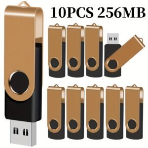 10 pièces clés usb 2.0 dorées à rotation rapide, capacités de 128mb/256mb/512mb/4gb/16gb, idéales pour stockage sur ordinateur et pc portable, cadeau professionnel