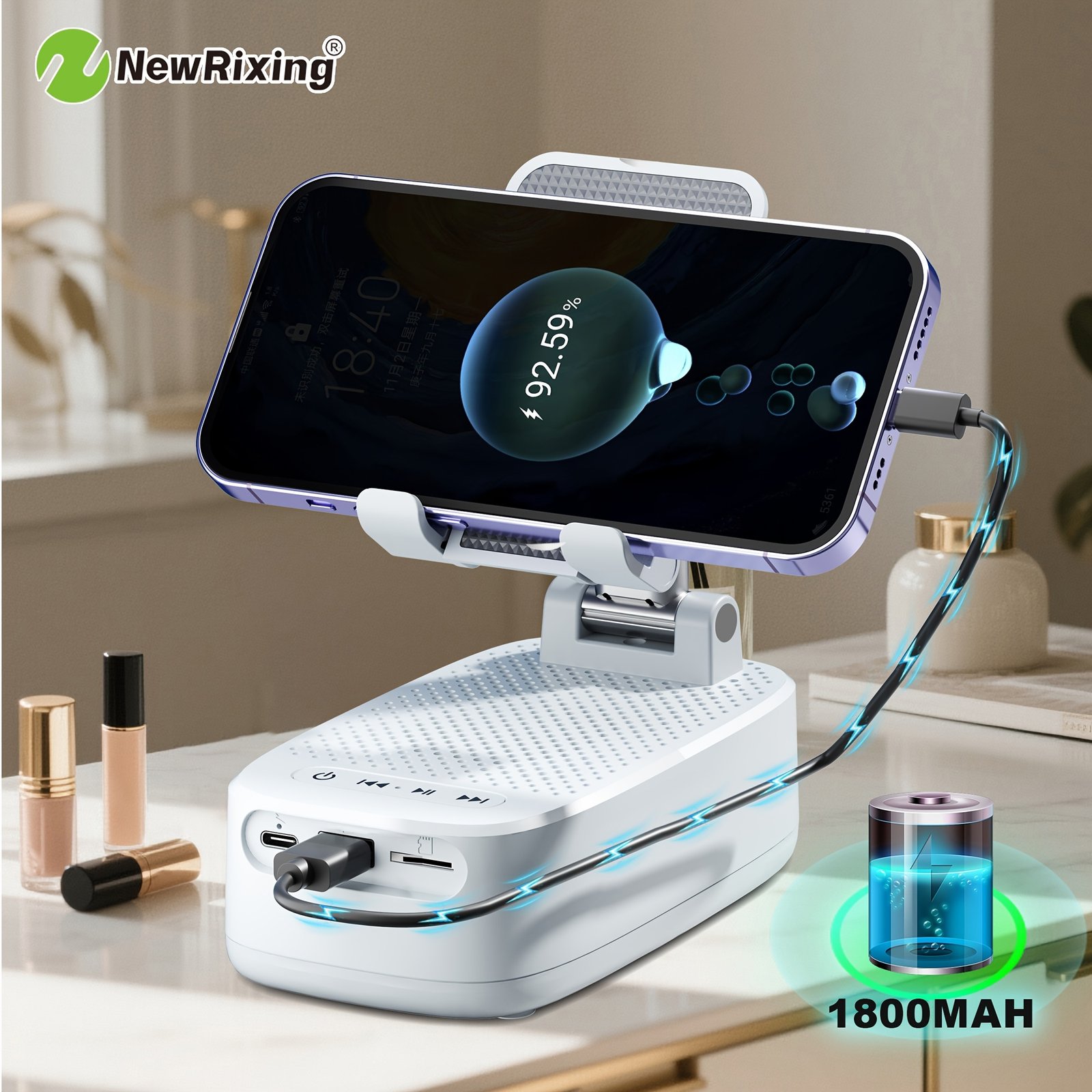 newrixing haut parleur sans fil 6w avec support téléphone, appairage double tws, batterie 1800mah, appel mains libres, power bank portable, 6 heures d'autonomie, qualité sonore hi fi, stéréo puissant & basses profondes, chargement usb c, utilisation intérieur/extérieur, support réglable newrixing haut parleur sans fil 6w avec support téléphone, appairage double tws, batterie 1800mah, appel mains libres, power bank portable, 6 heures d'autonomie, qualité sonore hi fi, stéréo puissant & basses profondes, chargement usb c, utilisation intérieur/extérieur, support réglable