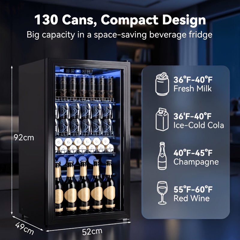 glacière à boissons 95 l avec porte en verre, réfrigérateur compact pour jusqu'à 130 canettes, étagères réglables pour bière, vin et soda, idéal pour la maison, le bar, le bureau et l'appartement glacière à boissons 95 l avec porte en verre, réfrigérateur compact pour jusqu'à 130 canettes, étagères réglables pour bière, vin et soda, idéal pour la maison, le bar, le bureau et l'appartement