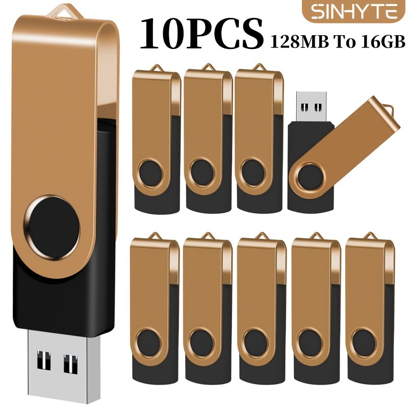 10 pièces clés usb 2.0 dorées à rotation rapide, capacités de 128mb/256mb/512mb/4gb/16gb, idéales pour stockage sur ordinateur et pc portable, cadeau professionnel 10 pièces clés usb 2.0 dorées à rotation rapide, capacités de 128mb/256mb/512mb/4gb/16gb, idéales pour stockage sur ordinateur et pc portable, cadeau professionnel