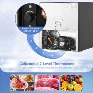 mini congélateur silencieux 32l avec porte réversible et 7 réglages de température congélateur sur table vertical compact pour maison, dortoir, bureau, appartement, acier inoxydable 304, refroidissement efficace pour petits espaces (noir/blanc)