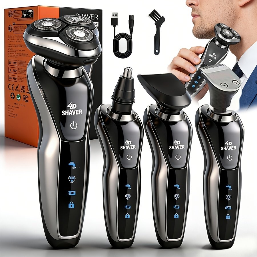 rasoir électrique pour hommes, tondeuse 4 en 1 avec coupe poils nasal, lames flottantes 3d, rechargeable usb, portable rasoir électrique pour hommes, tondeuse 4 en 1 avec coupe poils nasal, lames flottantes 3d, rechargeable usb, portable