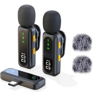 microphone lavalier sans fil radio clair mini micro pour iphone lightning pour android pour téléphone caméra ordinateur portable, micro double Épaulette avec prise usb c/3.5mm pour enregistrement vidéo, podcast enseignement réunion synchronisation automatique et réduction du bruit