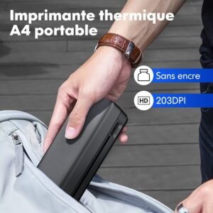 imprimante thermique sans encre portable d810b, imprimante sans fil voyage, compatible papier thermique a4 et us letter, pour téléphone portable et ordinateur, idéale pour bureau, voyage, maison et entreprise