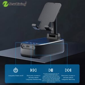 newrixing haut parleur sans fil 6w avec support téléphone, appairage double tws, batterie 1800mah, appel mains libres, power bank portable, 6 heures d'autonomie, qualité sonore hi fi, stéréo puissant & basses profondes, chargement usb c, utilisation intérieur/extérieur, support réglable