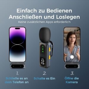microphone lavalier sans fil radio clair mini micro pour iphone lightning pour android pour téléphone caméra ordinateur portable, micro double Épaulette avec prise usb c/3.5mm pour enregistrement vidéo, podcast enseignement réunion synchronisation automatique et réduction du bruit