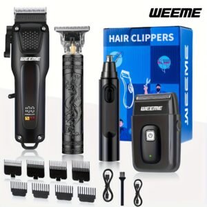 kit de tondeuse et taille barbe électrique 4 pièces weeme, rechargeable usb, pour coiffure homme à domicile ou salon