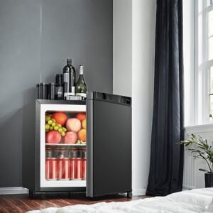 mini congélateur silencieux 32l avec porte réversible et 7 réglages de température congélateur sur table vertical compact pour maison, dortoir, bureau, appartement, acier inoxydable 304, refroidissement efficace pour petits espaces (noir/blanc)