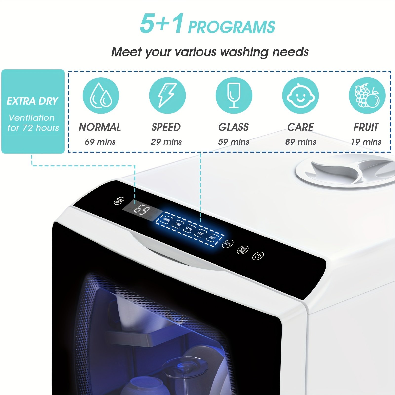 lave vaisselle de comptoir portable mini, programmes de lavage multiples, réservoir d'eau intégré 5l, connexion possible à un tuyau d'eau, ventilation et séchage automatiques, nettoyage à haute température, idéal pour la maison, petit appartement et usage en camping car lave vaisselle de comptoir portable mini, programmes de lavage multiples, réservoir d'eau intégré 5l, connexion possible à un tuyau d'eau, ventilation et séchage automatiques, nettoyage à haute température, idéal pour la maison, petit appartement et usage en camping car