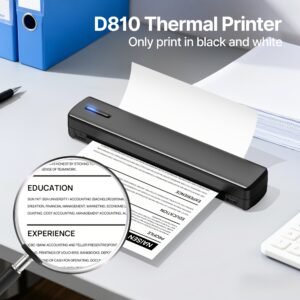 imprimante thermique sans encre portable d810b, imprimante sans fil voyage, compatible papier thermique a4 et us letter, pour téléphone portable et ordinateur, idéale pour bureau, voyage, maison et entreprise