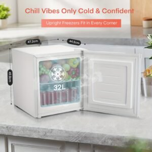 congélateur vertical, mini congélateur 32l avec étagère amovible, mini congélateur à porte unique pour maison/dormitoires/appartement/bureau (noir)