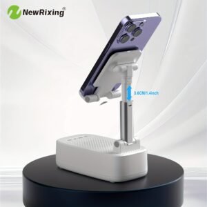 newrixing haut parleur sans fil 6w avec support téléphone, appairage double tws, batterie 1800mah, appel mains libres, power bank portable, 6 heures d'autonomie, qualité sonore hi fi, stéréo puissant & basses profondes, chargement usb c, utilisation intérieur/extérieur, support réglable