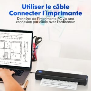 imprimante thermique sans encre portable d810b, imprimante sans fil voyage, compatible papier thermique a4 et us letter, pour téléphone portable et ordinateur, idéale pour bureau, voyage, maison et entreprise