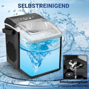 machine à glaçons, réservoir d'eau de 1,3 litre, peut faire 9 glaçons en 6 minutes, produit 12 kg de glaçons en 24 heures, deux tailles de glaçons différentes ! idéal pour les petites fêtes, la maison et le camping en plein air.