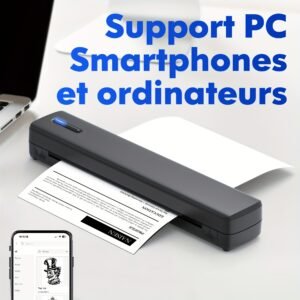 imprimante thermique sans encre portable d810b, imprimante sans fil voyage, compatible papier thermique a4 et us letter, pour téléphone portable et ordinateur, idéale pour bureau, voyage, maison et entreprise