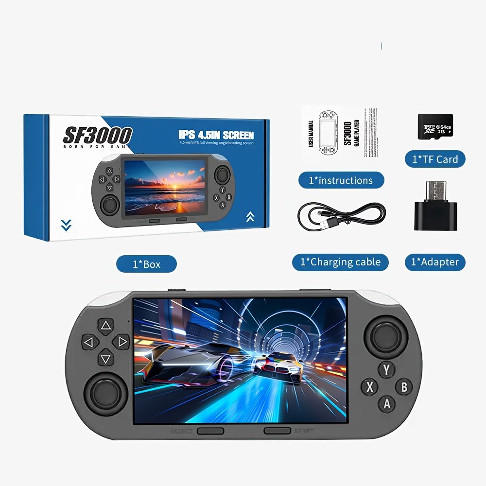 console de jeu portable rétro sf3000 Écran ips 11,43 cm, 3000 mah, système d'exploitation linux (compatible avec apk/gapps), système de jeu portable pour joueur unique avec Émulation classique nes/gba/psp/ps1, ordinateur de poche pour s & console de jeu portable rétro sf3000 Écran ips 11,43 cm, 3000 mah, système d'exploitation linux (compatible avec apk/gapps), système de jeu portable pour joueur unique avec Émulation classique nes/gba/psp/ps1, ordinateur de poche pour s &