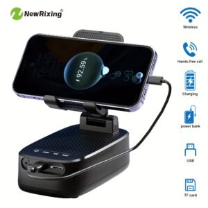 newrixing haut parleur sans fil 6w avec support téléphone, appairage double tws, batterie 1800mah, appel mains libres, power bank portable, 6 heures d'autonomie, qualité sonore hi fi, stéréo puissant & basses profondes, chargement usb c, utilisation intérieur/extérieur, support réglable
