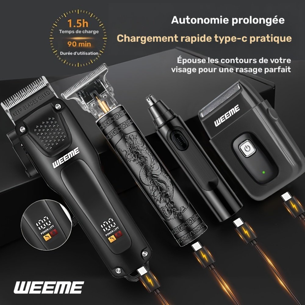 kit de tondeuse et taille barbe électrique 4 pièces weeme, rechargeable usb, pour coiffure homme à domicile ou salon kit de tondeuse et taille barbe électrique 4 pièces weeme, rechargeable usb, pour coiffure homme à domicile ou salon