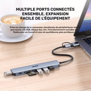 station d'extension usb c 8 en 1 avec double interface usb c/usb, vitesse 480 mbps, double ports usb c type c/usb c, hub usb c hy41 t8 pour acer