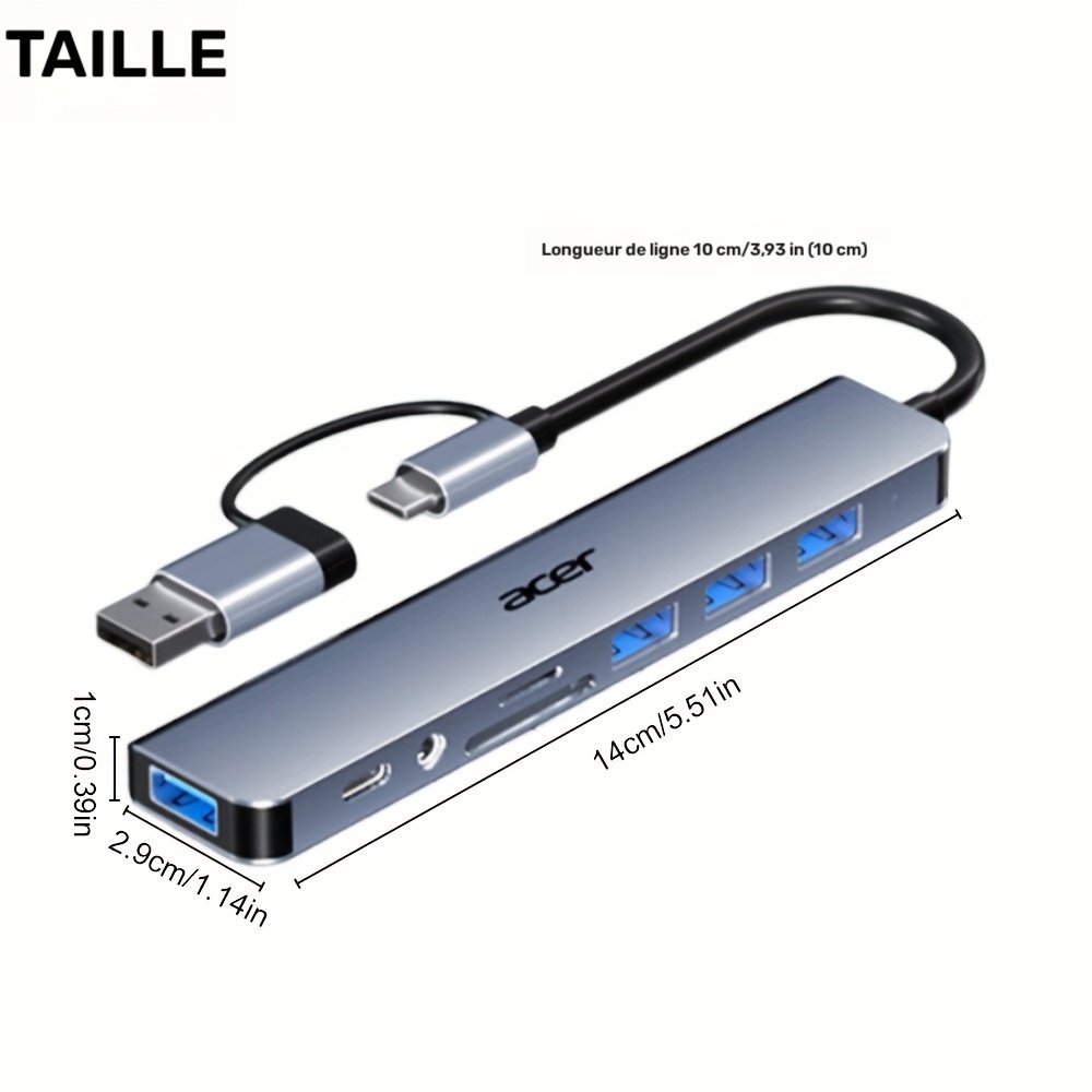 station d'extension usb c 8 en 1 avec double interface usb c/usb, vitesse 480 mbps, double ports usb c type c/usb c, hub usb c hy41 t8 pour acer station d'extension usb c 8 en 1 avec double interface usb c/usb, vitesse 480 mbps, double ports usb c type c/usb c, hub usb c hy41 t8 pour acer