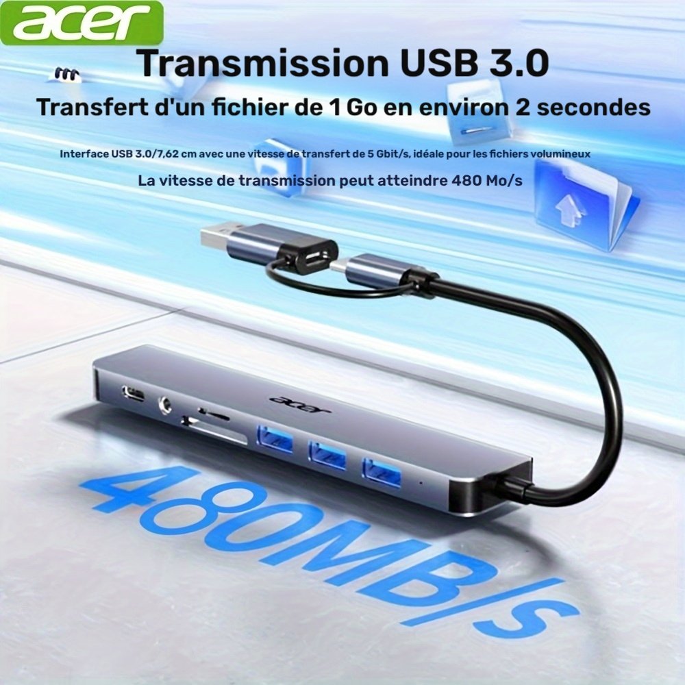station d'extension usb c 8 en 1 avec double interface usb c/usb, vitesse 480 mbps, double ports usb c type c/usb c, hub usb c hy41 t8 pour acer station d'extension usb c 8 en 1 avec double interface usb c/usb, vitesse 480 mbps, double ports usb c type c/usb c, hub usb c hy41 t8 pour acer