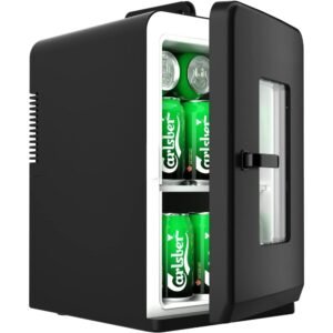 mini frigo 15 litres/21 canettes, 2 en 1 avec fonction refroidissement et chauffage, 12 v cc/220 v ca pour voitures, bureaux et dortoirs, boissons, cosmétiques, noir, mode max et éco