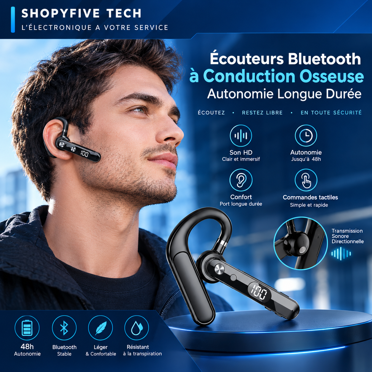 Écouteurs bluetooth à conduction osseuse autonomie longue durée Écouteurs bluetooth à conduction osseuse autonomie longue durée