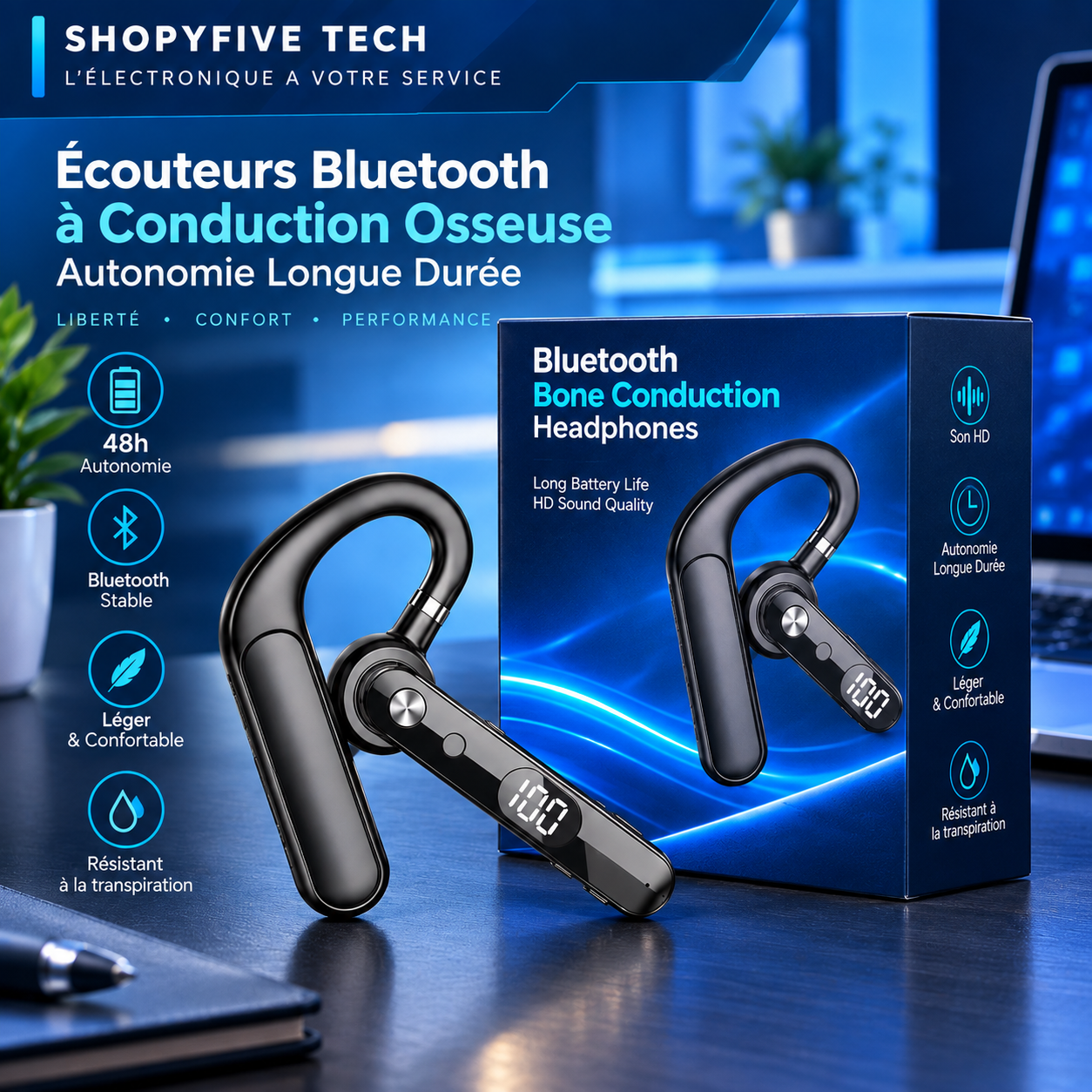 Écouteurs bluetooth à conduction osseuse autonomie longue durée Écouteurs bluetooth à conduction osseuse autonomie longue durée
