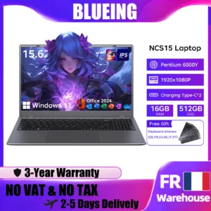 ordinateur portable blueing intel pentium 6500y (jusqu'à 3,4 ghz) windows 11 pro, écran ips 15,6 pouces, 16 go, ssd nvme 512 go, clavier numérique, wi fi 5