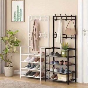 portemanteau métallique indépendant à 8 crochets étagères multi niveaux pour entrée avec crochets à manteaux arbre de hall multifonction sans électricité pour ranger sacs, parapluies, chapeaux et chaussures