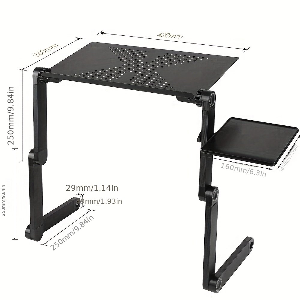 support pour ordinateur portable réglable en aluminium pliable, table d'appoint noire support pour ordinateur portable réglable en aluminium pliable, table d'appoint noire