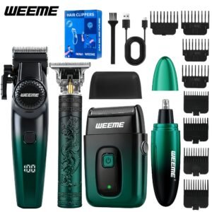 ensemble de tondeuses à cheveux sans fil weeme 4 en 1 pour hommes, tondeuse professionnelle avec rasoir électrique, kit de coiffure pour nez, corps et tête rasée, affichage led, coupe de précision, rechargeable usb, pour usage maison et coiffeur