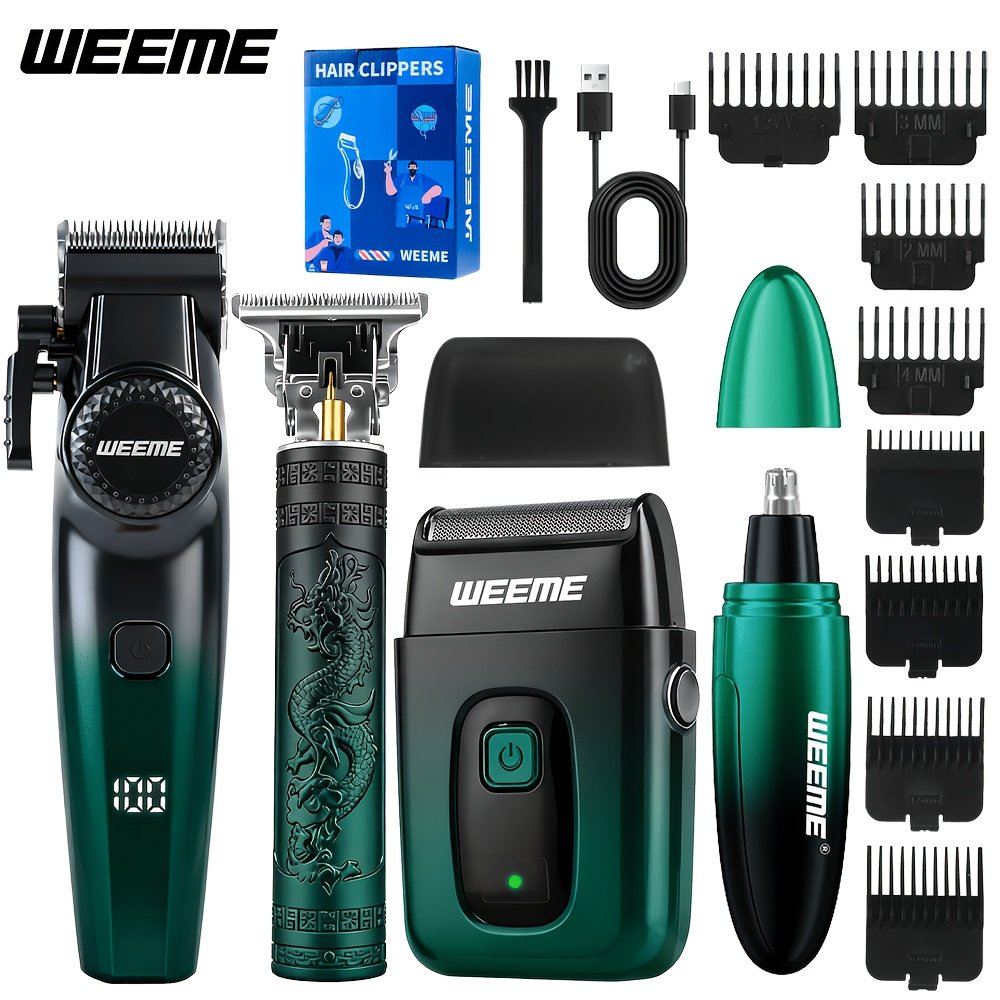 ensemble de tondeuses à cheveux sans fil weeme 4 en 1 pour hommes, tondeuse professionnelle avec rasoir électrique, kit de coiffure pour nez, corps et tête rasée, affichage led, coupe de précision, rechargeable usb, pour usage maison et coiffeur ensemble de tondeuses à cheveux sans fil weeme 4 en 1 pour hommes, tondeuse professionnelle avec rasoir électrique, kit de coiffure pour nez, corps et tête rasée, affichage led, coupe de précision, rechargeable usb, pour usage maison et coiffeur
