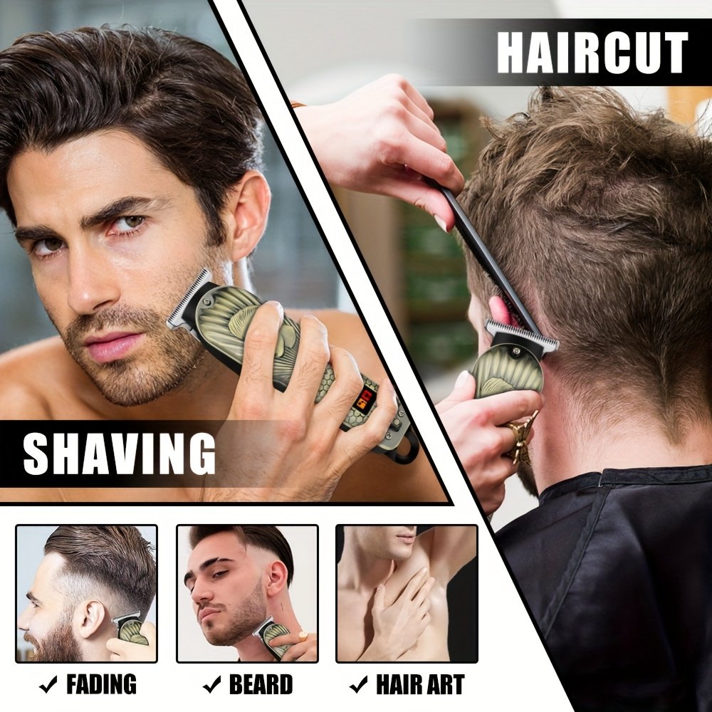 tondeuse à cheveux professionnelle sans fil pour hommes, ensemble de coupe avec rasoir à foil, tondeuse nasale, tondeuse rechargeable, led tondeuse à cheveux professionnelle sans fil pour hommes, ensemble de coupe avec rasoir à foil, tondeuse nasale, tondeuse rechargeable, led