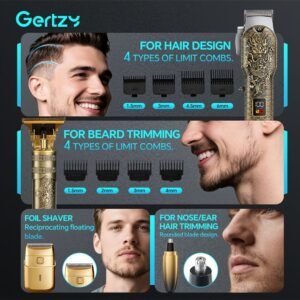 [cadeau fête des pères] tondeuse professionnelle pour hommes rechargeable, tondeuse à lame, tondeuse de précision et tondeuse à poils de nez ensemble de 4 pièces en or, idéal pour usage à domicile et en salon de coiffure incluant un peigne limité, cadeau idéal pour la fête des pères