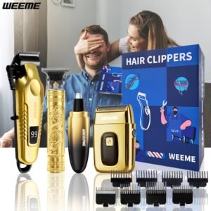 [tondeuse rechargeable usb] weeme kit de 4 pièces pour hommes : tondeuse Électrique, tondeuse à nez, rasoir et tondeuse barbier, rechargeable par usb, outils de toilette pour maison et voyage, tension d'exploitation ≤36v, batterie lithium 18650, tondeuse à cheveux pour hommes