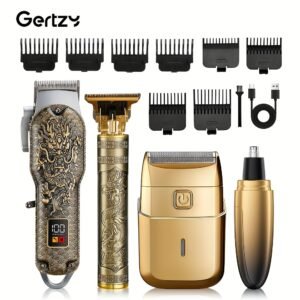 [cadeau fête des pères] tondeuse professionnelle pour hommes rechargeable, tondeuse à lame, tondeuse de précision et tondeuse à poils de nez ensemble de 4 pièces en or, idéal pour usage à domicile et en salon de coiffure incluant un peigne limité, cadeau idéal pour la fête des pères