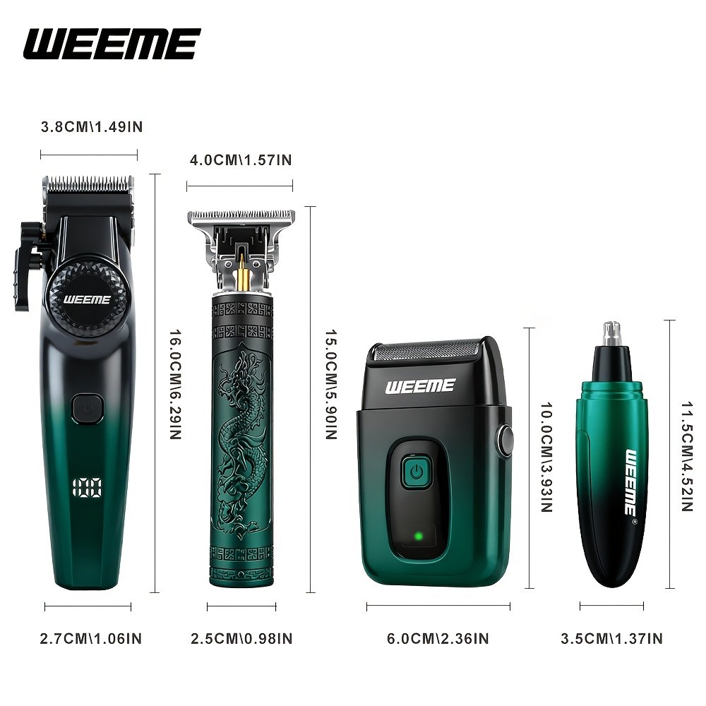 ensemble de tondeuses à cheveux sans fil weeme 4 en 1 pour hommes, tondeuse professionnelle avec rasoir électrique, kit de coiffure pour nez, corps et tête rasée, affichage led, coupe de précision, rechargeable usb, pour usage maison et coiffeur ensemble de tondeuses à cheveux sans fil weeme 4 en 1 pour hommes, tondeuse professionnelle avec rasoir électrique, kit de coiffure pour nez, corps et tête rasée, affichage led, coupe de précision, rechargeable usb, pour usage maison et coiffeur