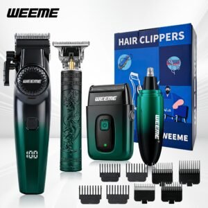 ensemble de tondeuses à cheveux sans fil weeme 4 en 1 pour hommes, tondeuse professionnelle avec rasoir électrique, kit de coiffure pour nez, corps et tête rasée, affichage led, coupe de précision, rechargeable usb, pour usage maison et coiffeur