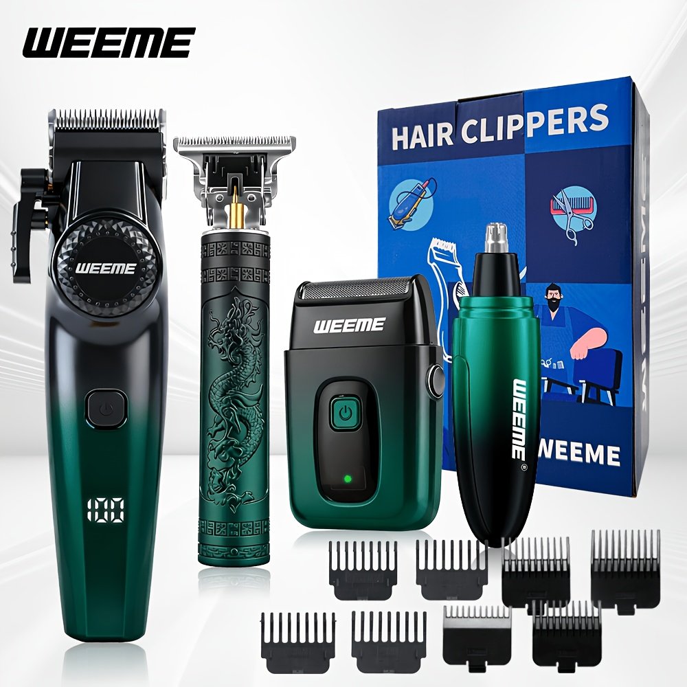 ensemble de tondeuses à cheveux sans fil weeme 4 en 1 pour hommes, tondeuse professionnelle avec rasoir électrique, kit de coiffure pour nez, corps et tête rasée, affichage led, coupe de précision, rechargeable usb, pour usage maison et coiffeur ensemble de tondeuses à cheveux sans fil weeme 4 en 1 pour hommes, tondeuse professionnelle avec rasoir électrique, kit de coiffure pour nez, corps et tête rasée, affichage led, coupe de précision, rechargeable usb, pour usage maison et coiffeur