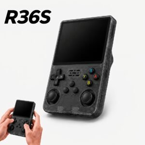 mini console numérique r36s, écran de 8,89 cm, conception légère, chargement type c, boutons de commande doubles, longue autonomie de batterie 3500 mah, équipée d'un stockage de 128 go