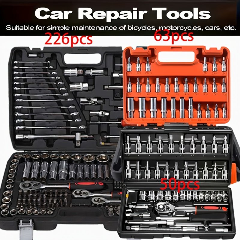 ensemble d’outils de réparation automobile 50/63/226 pièces, clé à cliquet, douilles sae métriques 1/2", 1/4", 3/8", outils professionnels pour ingénieurs, adapté aux projets, maison, garage, entretien et réparation de véhicules, outils d’urgence routière ensemble d’outils de réparation automobile 50/63/226 pièces, clé à cliquet, douilles sae métriques 1/2", 1/4", 3/8", outils professionnels pour ingénieurs, adapté aux projets, maison, garage, entretien et réparation de véhicules, outils d’urgence routière