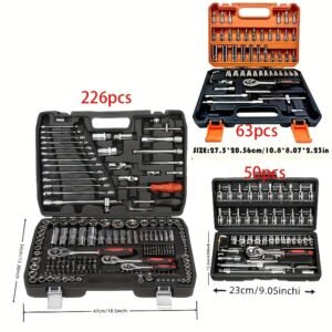 ensemble d’outils de réparation automobile 50/63/226 pièces, clé à cliquet, douilles sae métriques 1/2", 1/4", 3/8", outils professionnels pour ingénieurs, adapté aux projets, maison, garage, entretien et réparation de véhicules, outils d’urgence routière