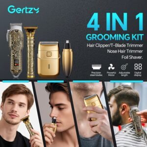 [cadeau fête des pères] tondeuse professionnelle pour hommes rechargeable, tondeuse à lame, tondeuse de précision et tondeuse à poils de nez ensemble de 4 pièces en or, idéal pour usage à domicile et en salon de coiffure incluant un peigne limité, cadeau idéal pour la fête des pères