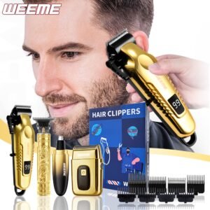 [tondeuse rechargeable usb] weeme kit de 4 pièces pour hommes : tondeuse Électrique, tondeuse à nez, rasoir et tondeuse barbier, rechargeable par usb, outils de toilette pour maison et voyage, tension d'exploitation ≤36v, batterie lithium 18650, tondeuse à cheveux pour hommes