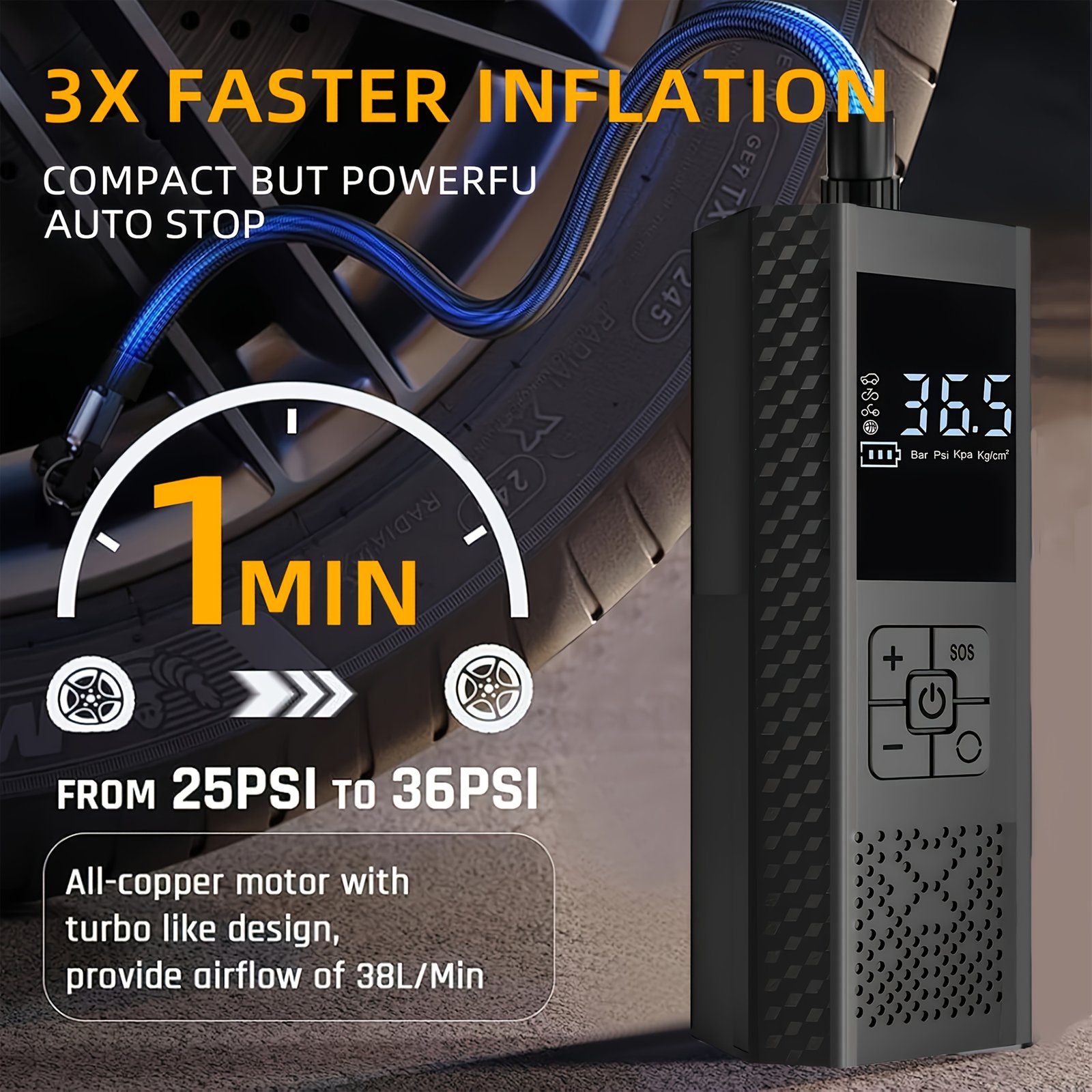 compresseur d'air portable 150 psi avec manomètre et affichage led gonfleur de pneus sans fil intelligent à une touche 3 fois plus rapide, alimenté usb, batterie rechargeable compresseur d'air portable 150 psi avec manomètre et affichage led gonfleur de pneus sans fil intelligent à une touche 3 fois plus rapide, alimenté usb, batterie rechargeable