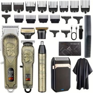 tondeuse à cheveux professionnelle sans fil pour hommes, ensemble de coupe avec rasoir à foil, tondeuse nasale, tondeuse rechargeable, led